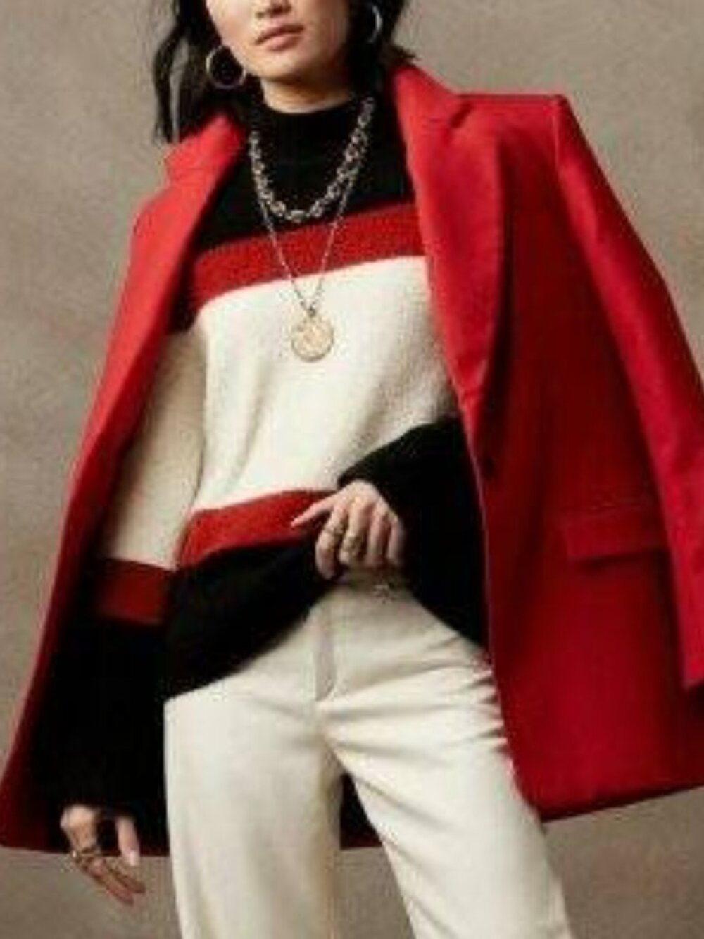 NWT! Banana Republic Red-Black Colorblock Wool Blend Sweater XSmall